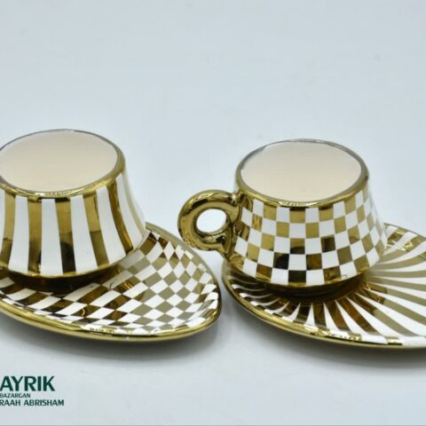 ☕ ست فنجان و نعلبکی چینی سفید طرح طلایی (Golden)
