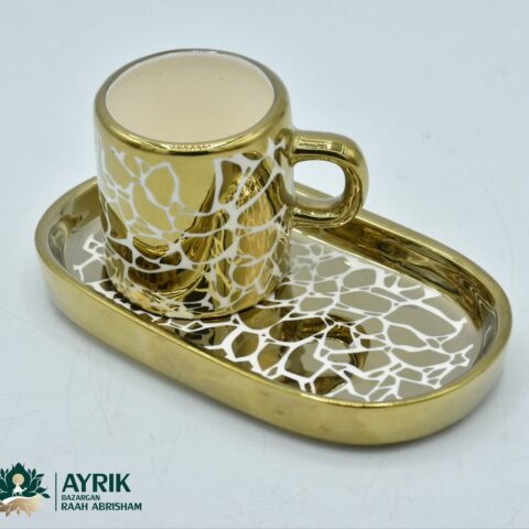 ست فنجان و نعلبکی طرح سنگی سفید با حاشیه طلایی (Golden)